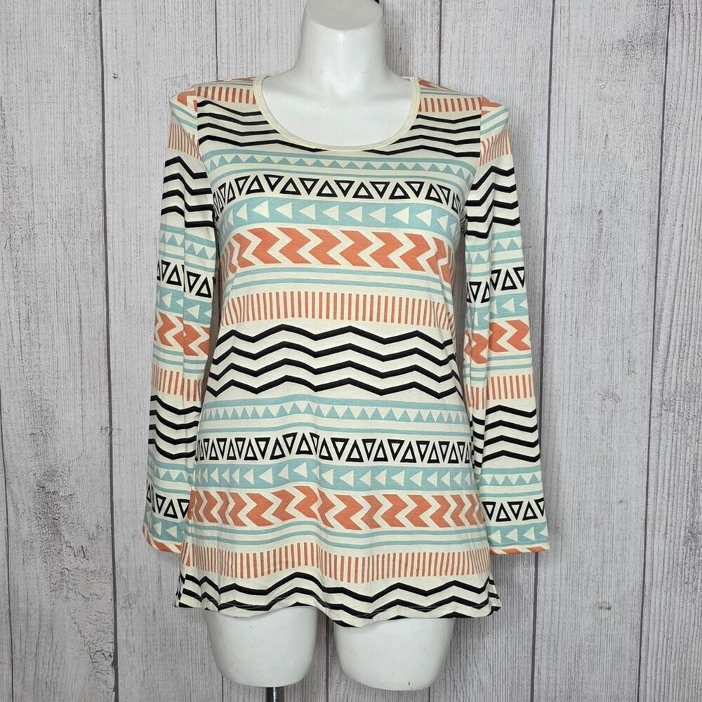 LuLaRoe Long Sleeve Tunic Top - Geometric Tribal Aztec Print, sz Large